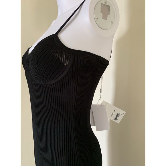 Helmut Lang Womens Dress Black Sleeveless Rib Knit Underwire Bodycon Medium Midi - Picture 3 of 10
